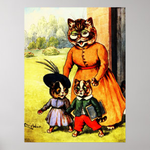 Affiche Kittens Off à l'école par Louis Wain