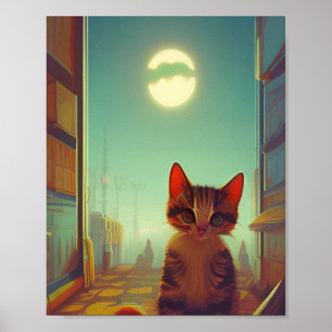 Affiche Kitts avec grands yeux pleine lune fissure ombre
