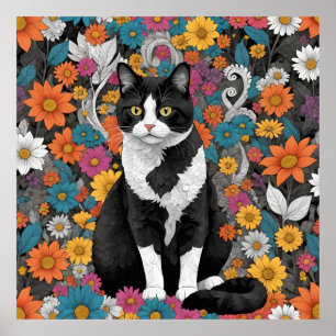 Affiche Kitty au milieu des fleurs