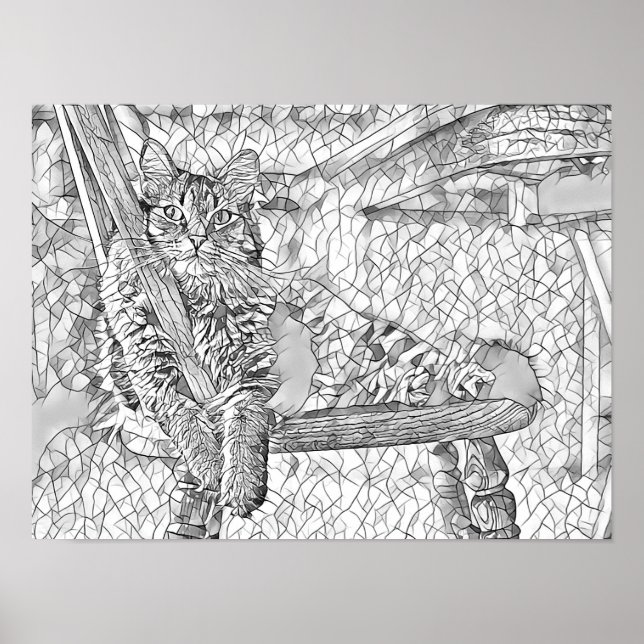 Affiche Kitty cat Assis en chaise art Abstrait Coloration (Devant)