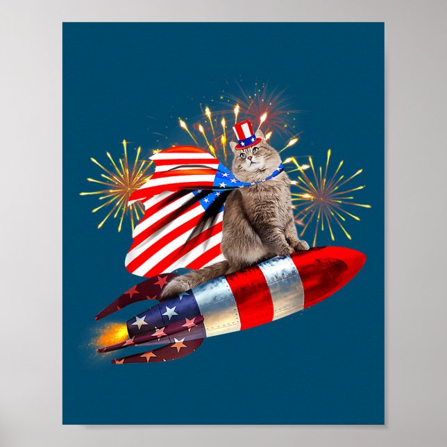 Affiche Kitty Chat 4 juillet Roquette Avec Fireworks USA (Devant)