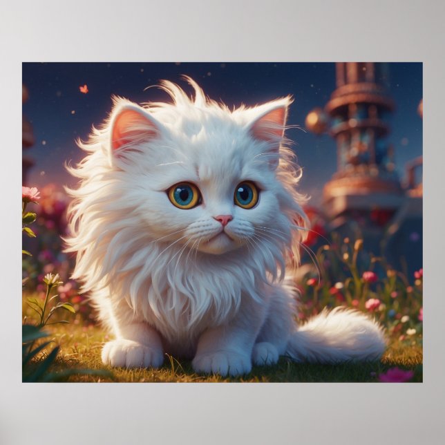 Affiche *~* Kitty Chat 5:4 Kitten Blanc Long Cheveux Fluff (Devant)