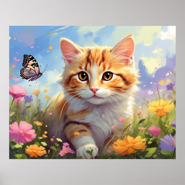 Affiche *~* Kitty Chat 5:4 Kitten Fleurs AP68 Papillon (Devant)