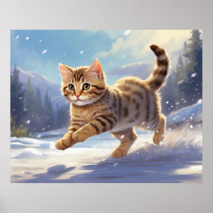 Affiche *~* Kitty Chat 5:4 Kitten Snow Jumping AP68