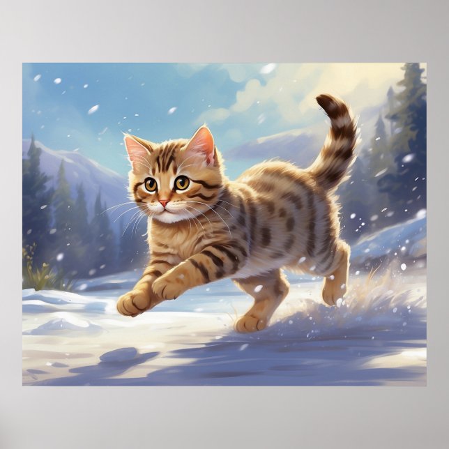 Affiche *~* Kitty Chat 5:4 Kitten Snow Jumping AP68 (Devant)