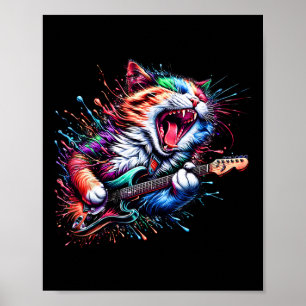 Affiche Kitty Chat Jouer Guitare Rock Chat en métal lourd 