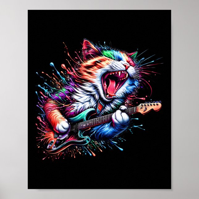 Affiche Kitty Chat Jouer Guitare Rock Chat en métal lourd  (Devant)