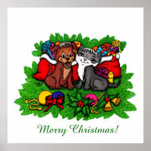 Affiche Kitty et chiot, Happy XMas