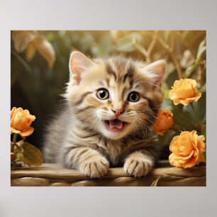 Affiche *~* Kitty Hello Floral 5:4 Kitten Cat AP68