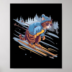 Affiche Kitty Ski Sur Une Pente Neige Drôle