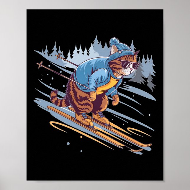 Affiche Kitty Ski Sur Une Pente Neige Drôle (Devant)