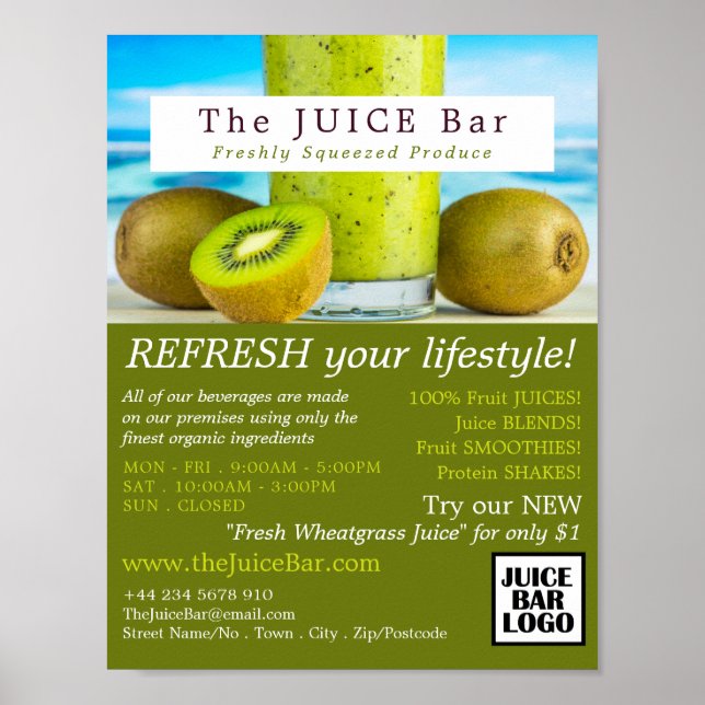 Affiche Kiwi Fruit, Bar à Jus Publicité (Devant)