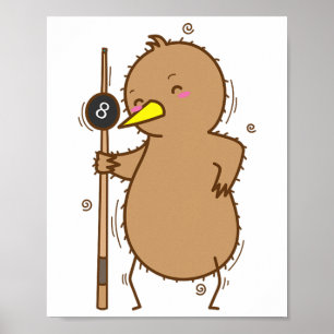 Affiche Kiwi Jouant Billard Oiseau Et Fruits