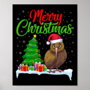 Affiche Kiwi Oiseau Feux d'Arbre de Noël Fantastiques Noël