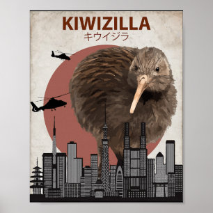 Affiche Kiwizilla Kiwi drôle Cadeau pour amateurs d'oiseau