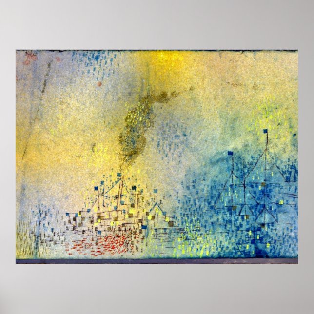 Affiche Klee - Soirée chaude dans le port, art abstrait (Devant)