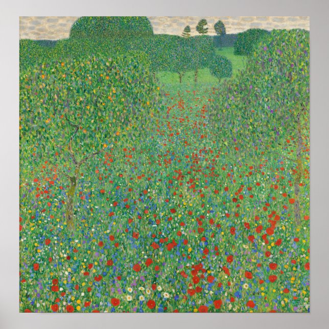 Affiche Klimt - Champ de coquelicots (Devant)
