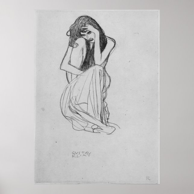 Affiche Klimt - Kauernde von vorne (Devant)