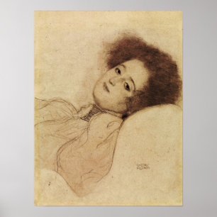 Affiche Klimt - Portrait d'une jeune femme allongée