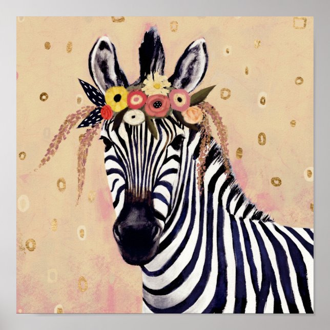 Affiche Klimt Zebra | Orné De Fleurs (Devant)