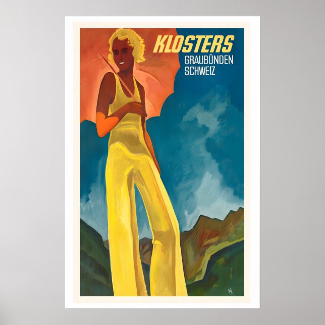 Affiche Klosters Graubunden Switzerland Vintage Travel (Devant)