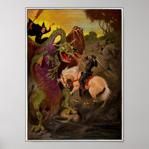 Affiche Knight Fighting Dragon by J. Allen St. John