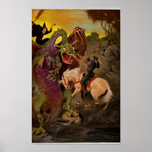 Affiche Knight Fighting Dragon by J. Allen St. John