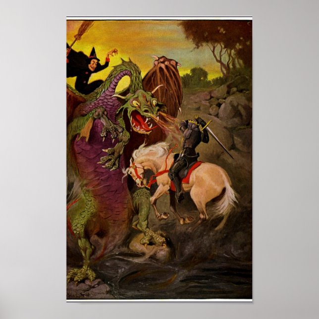 Affiche Knight Fighting Dragon by J. Allen St. John (Devant)