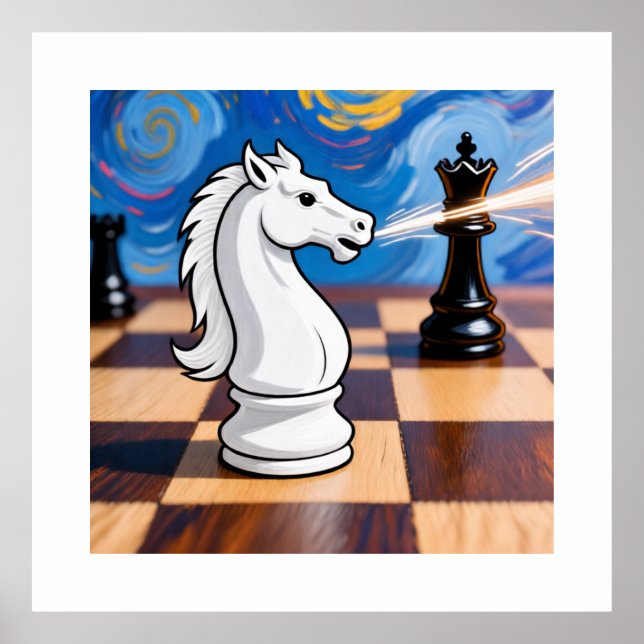 Affiche Knight Fork Chess Art - Queen Under Attack (Devant)