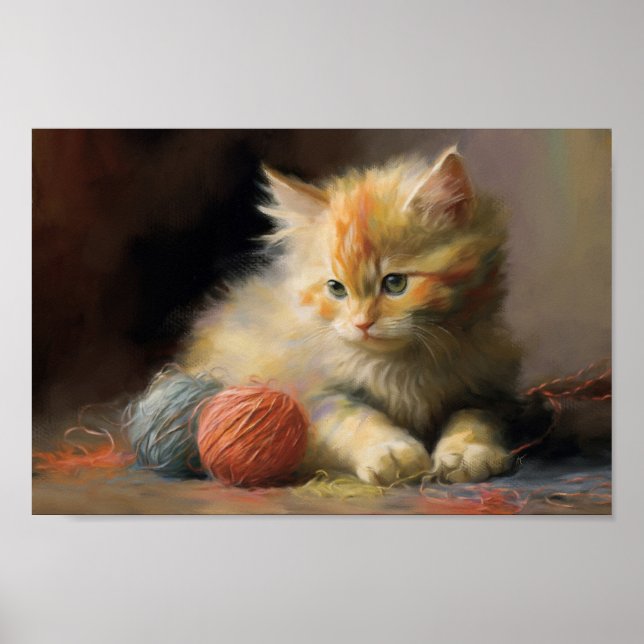 Affiche Knit Happens Orange Kitten Playing With Yarn (Devant)