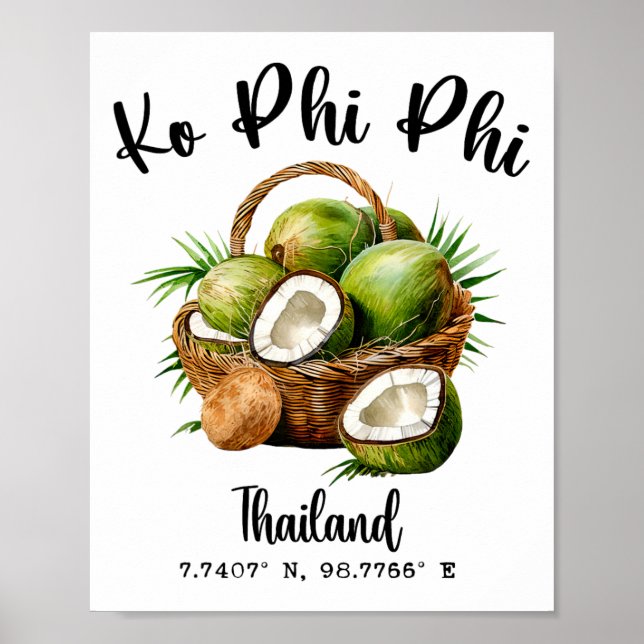 Affiche Ko Phi Phi Cocotier Thaïlande Tropical Koh Île Gp (Devant)