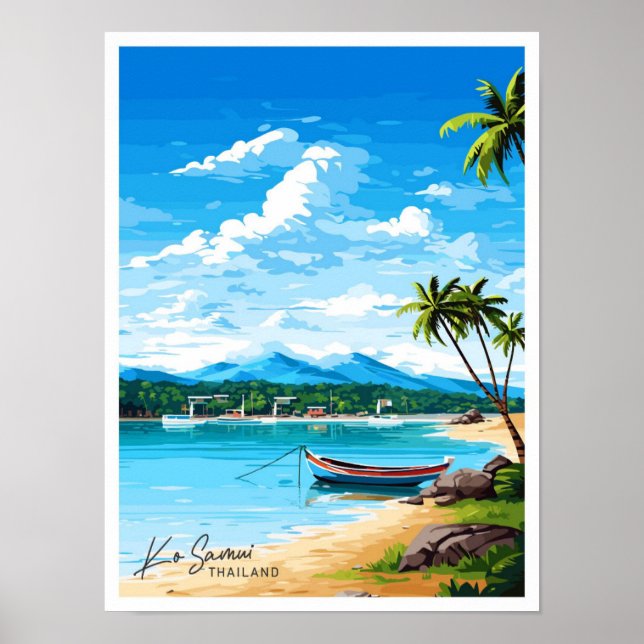 Affiche Ko Samui Thaïlande illustration Vintage de voyage (Devant)