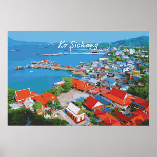 Affiche Ko Sichang, Thaïlande - Vue animée du port
