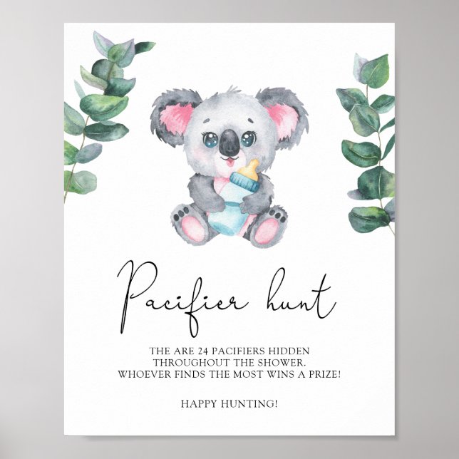 Affiche Koala Bear - chasse à la tétine jeu de baby shower (Devant)
