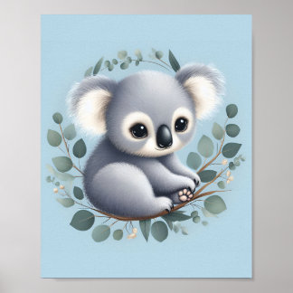 Affiche Koala Bébé Fond Bleu