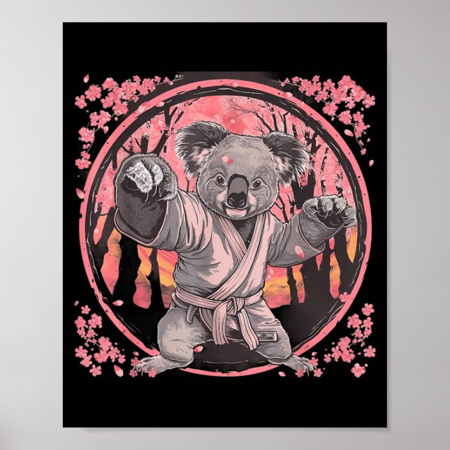 Affiche Koala de kickboxing Taekwondo Karaté MMA Drôle (Devant)
