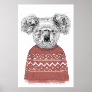 Affiche Koala d'hiver (rouge)