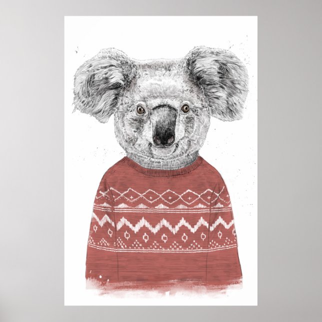 Affiche Koala d'hiver (rouge) (Devant)