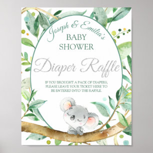 Affiche Koala Gender Neutral Baby Shower Diaper Raffle