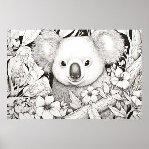 Affiche Koala Nature paisible Prairie Sketch Style de dess