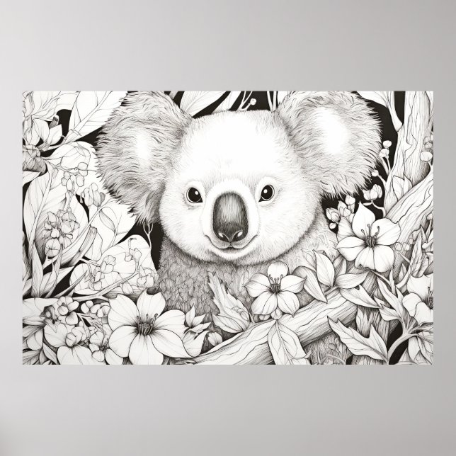 Affiche Koala Nature paisible Prairie Sketch Style de dess (Devant)