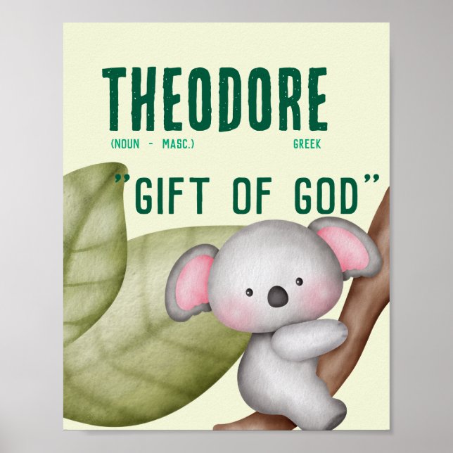 Affiche Koala Nom Signification - Green Cadeau Personnalis (Devant)