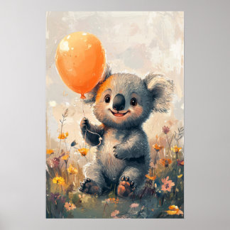 Affiche Koala Whimsical avec ballon orange dans Meadow Dig