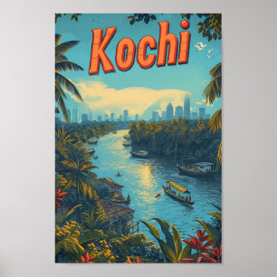 Affiche Kochi Kerala Inde Art Vintage Illustration voyage