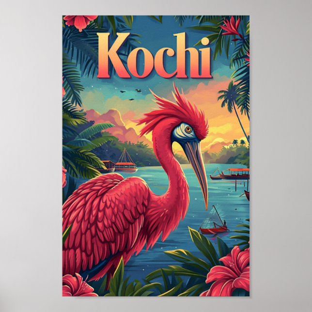 Affiche Kochi Kerala Inde Art Vintage Illustration voyage (Devant)
