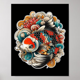 Affiche Koi couleur tatouage de poisson design japonais Ar
