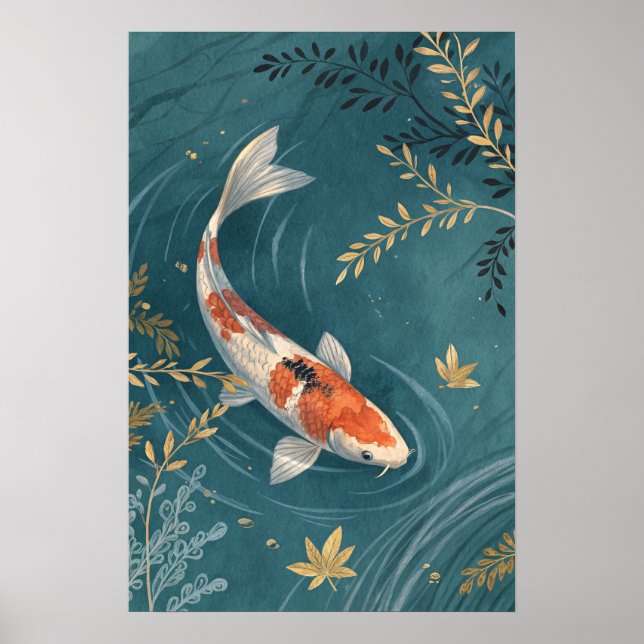 Affiche Koi Fish Golden Leaves (Devant)