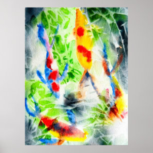 Affiche Koi poisson coloré aquarelle art