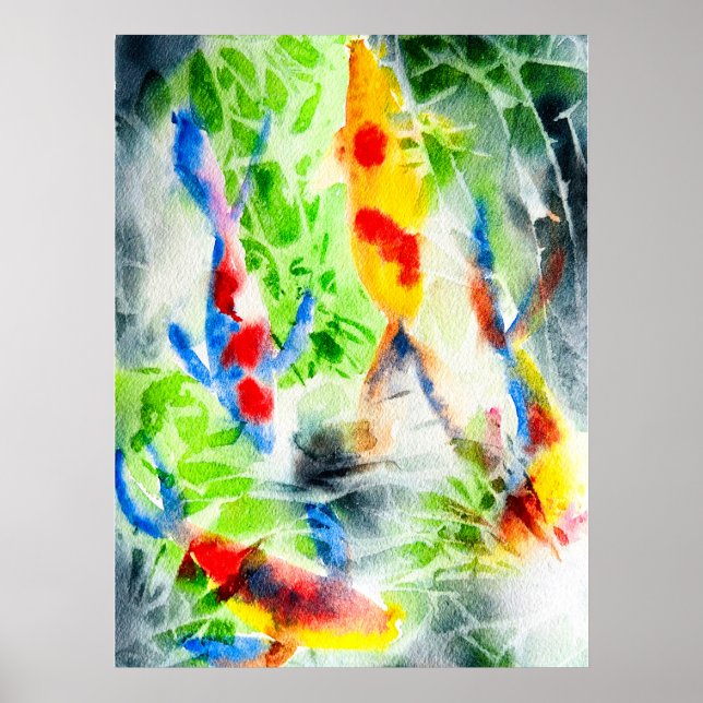 Affiche Koi poisson coloré aquarelle art (Devant)