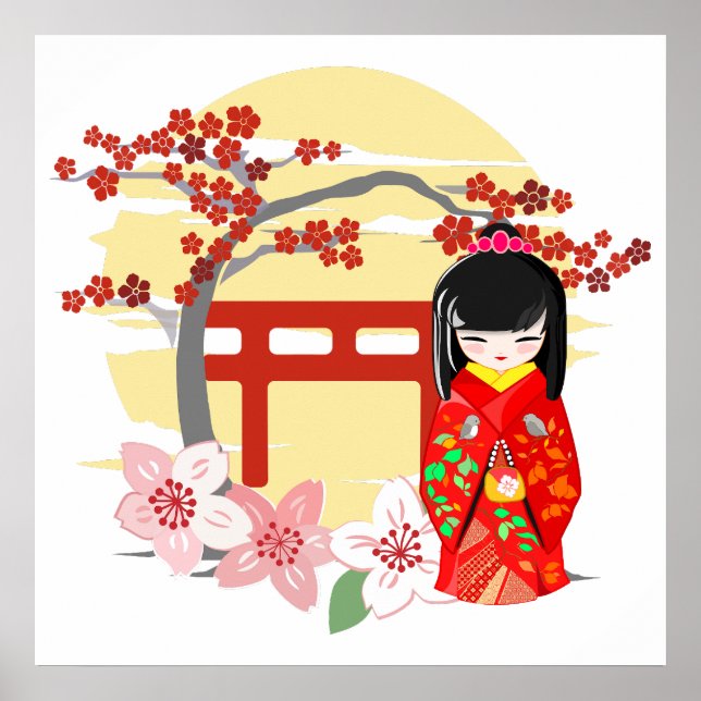 Affiche Kokeshi Doll Red Kimono (Devant)